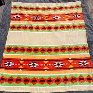 St Labre Indian School Fleece Blanket Throw Aztec Buffalo Southwest Soft 54 x 46